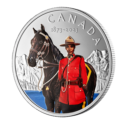 A picture of a 2023 $20 Fine Silver Coin - 150th Anniversary of the RCMP